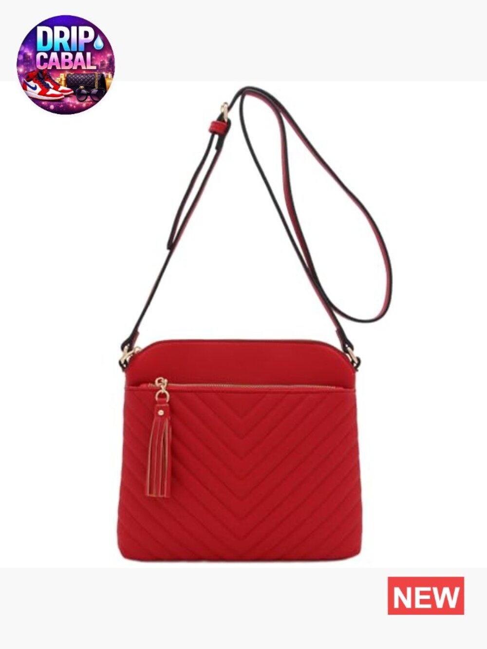 Chevron Quilted Medium Crossbody Bag with Tassel Accent Faux Leather - Picture 3 of 7